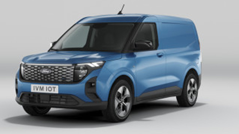 Ford Nieuwe E Transit Courier Modelfoto Schuinvoorkant Blauw