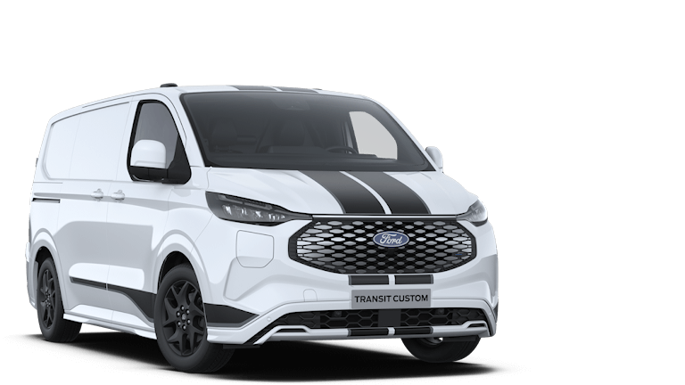 Ford E Transit Custom Bedrijfswagen Modelfoto Schuinvoorkant Wit