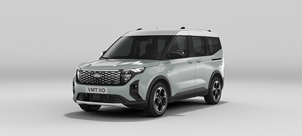 Modelfoto E Tourneo Courier Grijs Schuinvoorkant Met Grijze Achtergrond