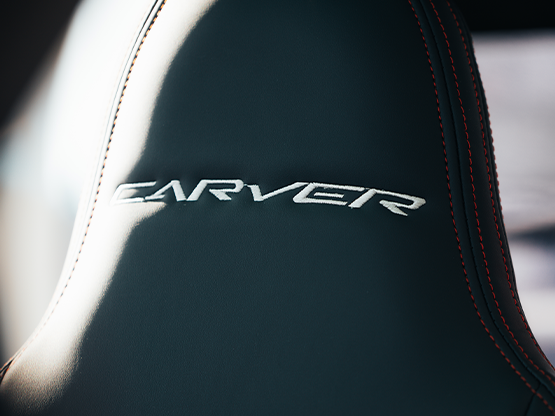 Carver logo op de hoofdsteun